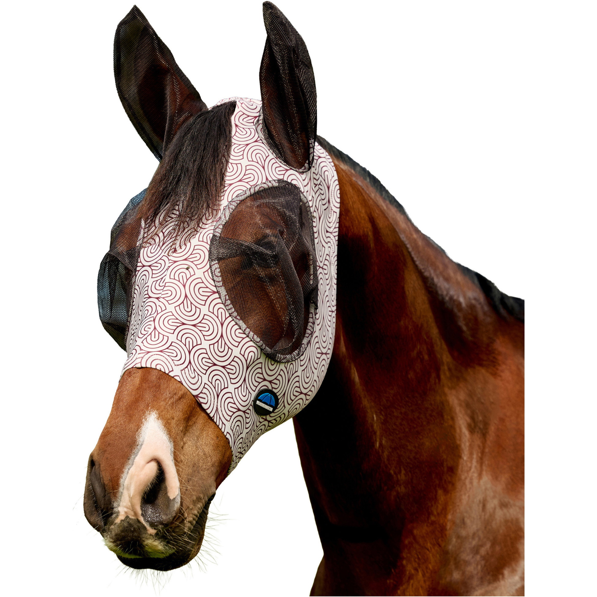 2026 WeatherBeeta Comfitec Deluxe Stretch Masque Anti-mouches Avec Oreilles 1029984032 - White / Burgundy Mors Imprimé